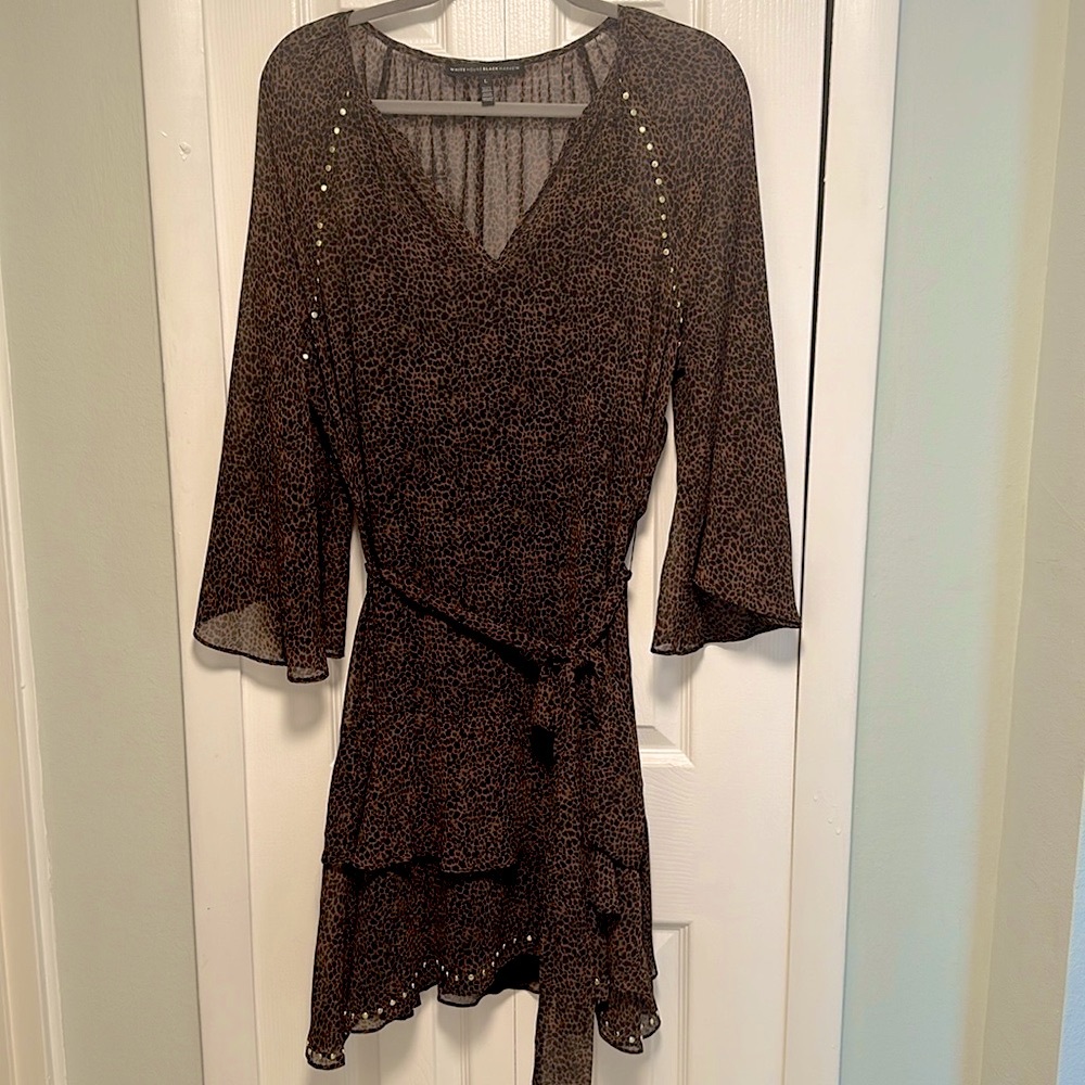 WHBM Dress mid-length with sleeves animal print gold embellishments. NWOT